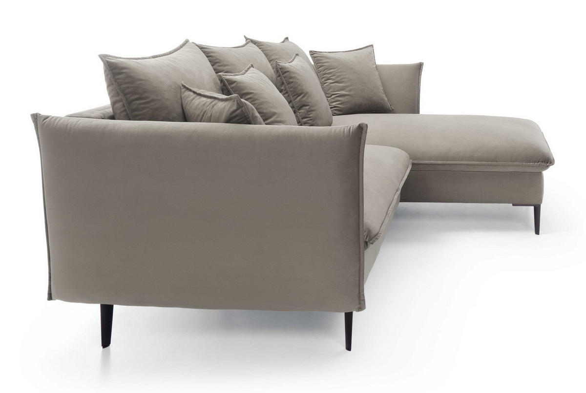 ECKSOFA Flavio mit Schlaffunktion, Bettkasten 260 cm, Rechts, Grau - Grau, Holz (167/258cm) - Emporius