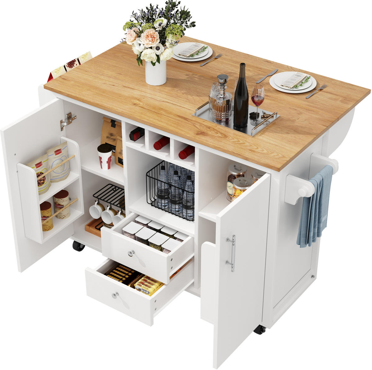 KÜCHENINSEL mit Klapptisch 137,9 x 73 cm MDF Metall White - Weiß, Metall (73/92.5/137.9cm) - Beauniv