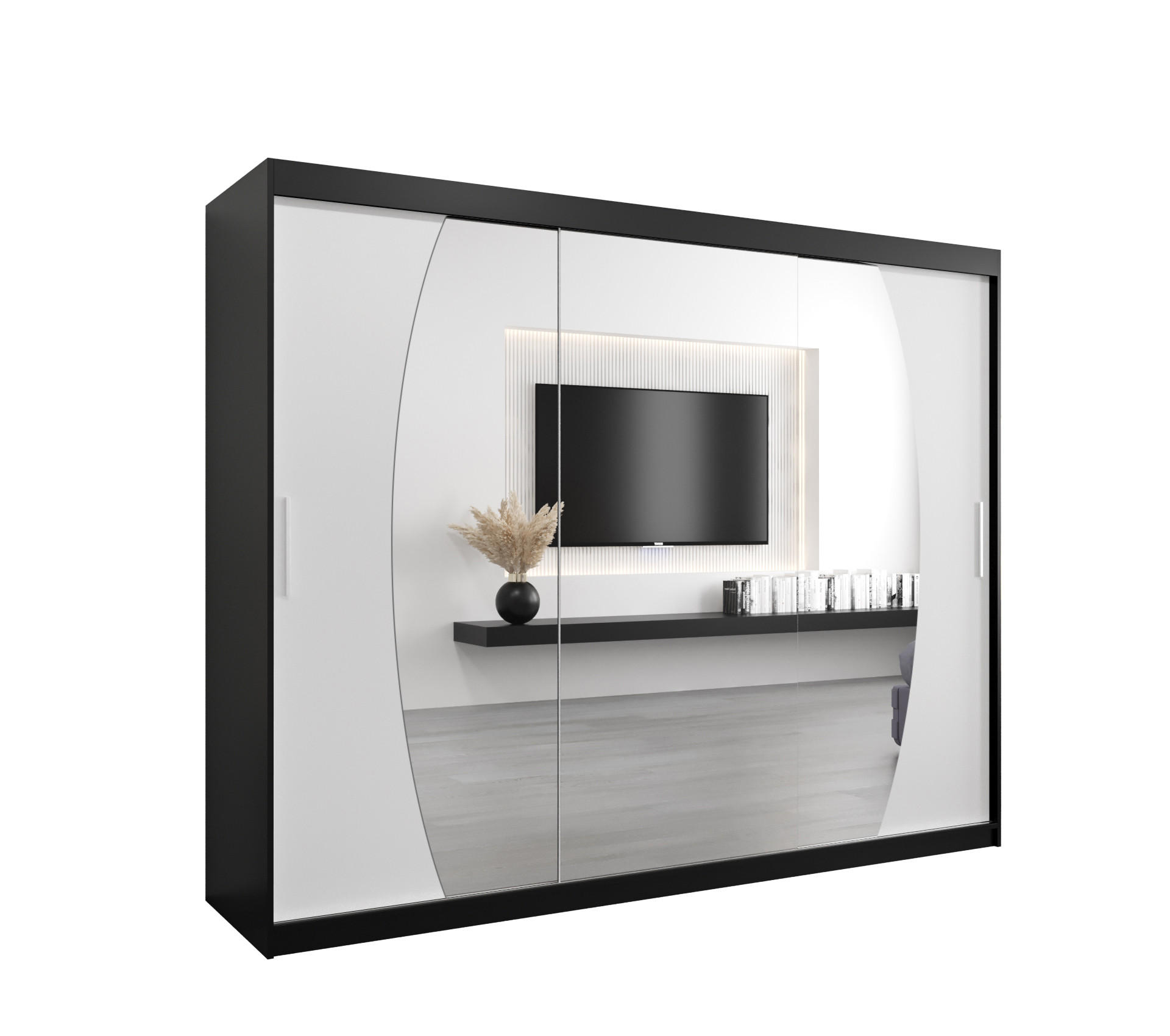 SCHWEBETÜRENSCHRANK 200/250/62 3-türig - Silberfarben/Schwarz, Holz/Kunststoff (250/200/62cm) - Abiks Möbel