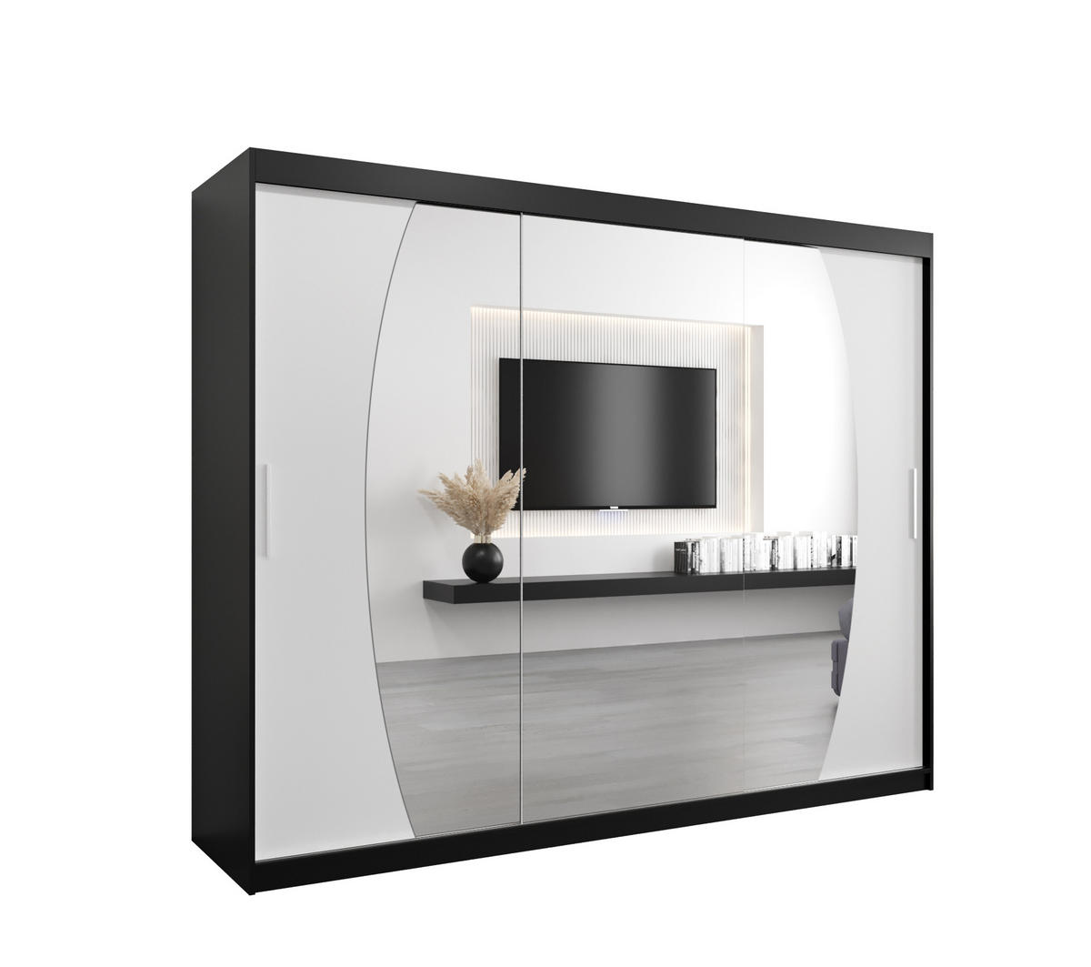 SCHWEBETÜRENSCHRANK 200/250/62 3-türig - Silberfarben/Schwarz, Holz/Kunststoff (250/200/62cm) - Abiks Möbel