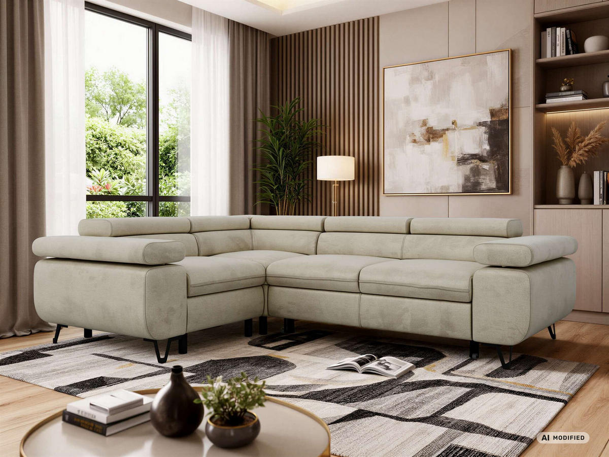 ECKSOFA FALCO L - Beige Velvet - Links Seite - Beige/Schwarz, Textil/Metall (197/268cm) - MKS