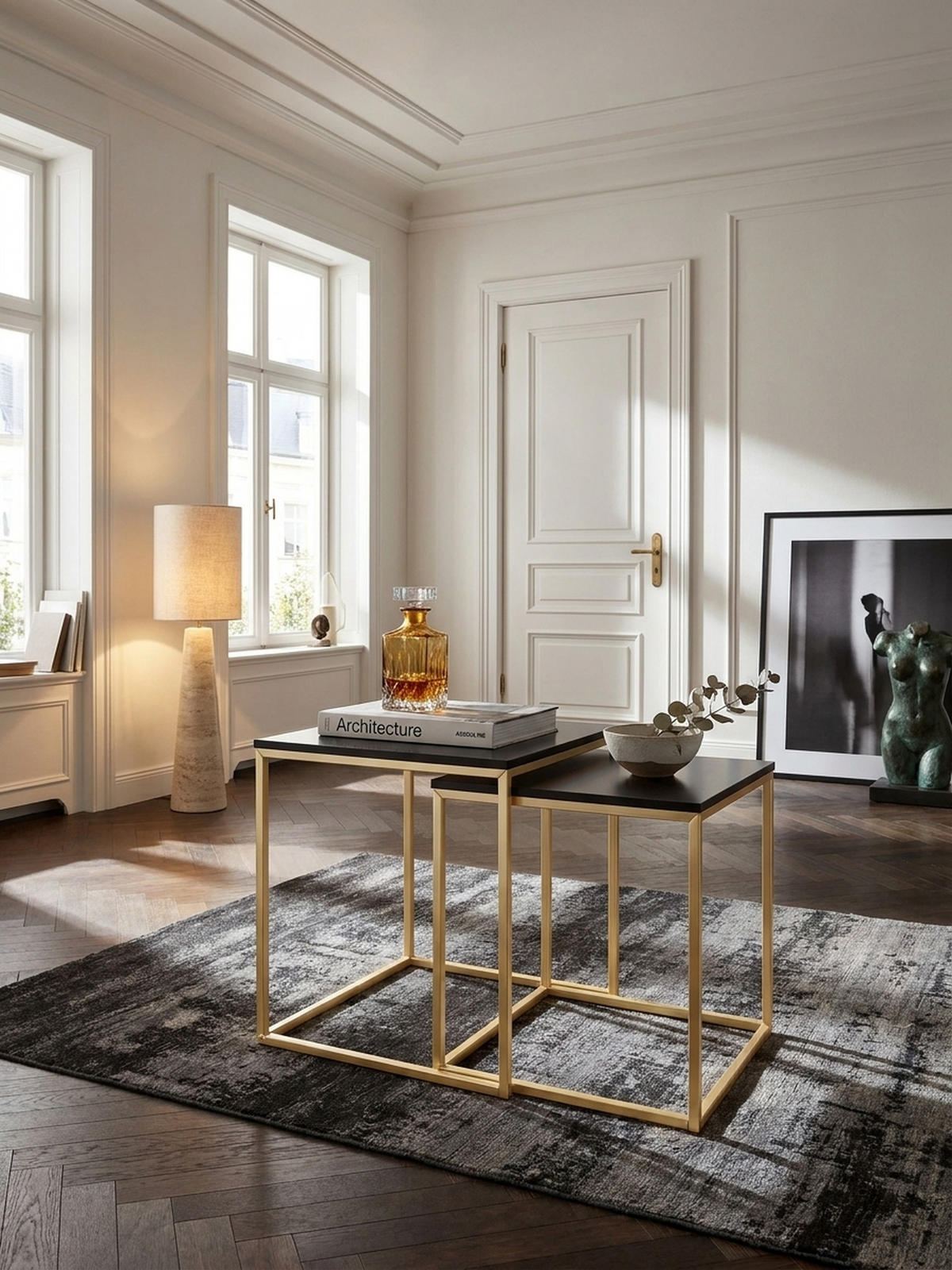 COUCHTISCH 2er Set Metallgestell Glas MDF-Platte TRONTO, Gold 40x40x42 cm - Goldfarben, Holz/Metall (40/40/42cm) - KADIMA DESIGN