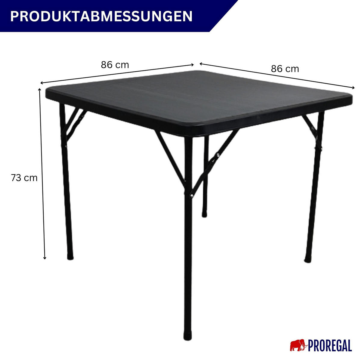 BALKONTISCH klappbar 86x86cm wetterfest 4 Personen Kunststoff Schwarz - Schwarz, Kunststoff (86/86/74cm) - CHEFGASTRO