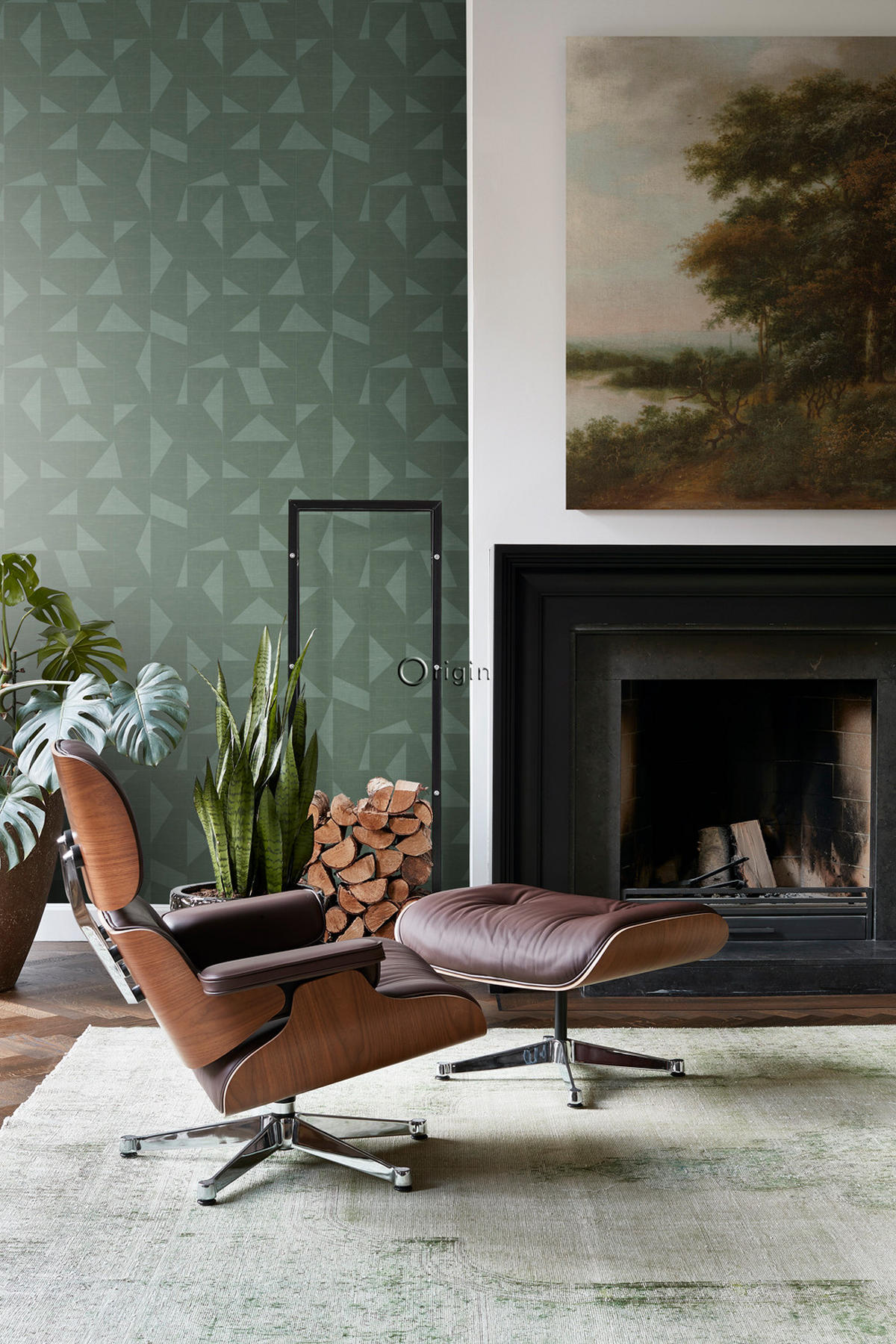 TAPETE grafisches Muster in Gewebeoptik 53 cm x 10.05 m - Grün, Papier (53/1000cm) - Origin Wallcoverings