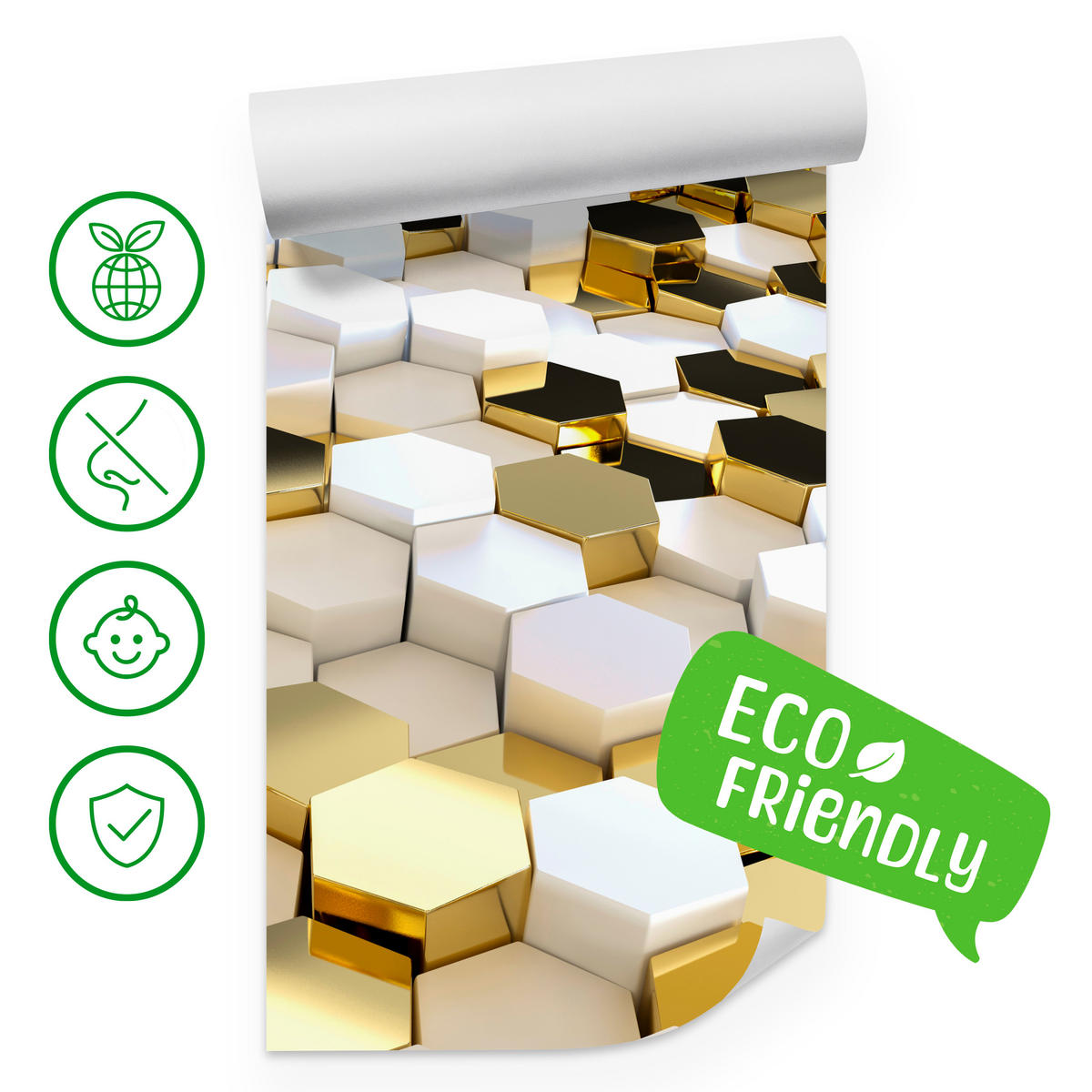 FOTOTAPETE für Büro Futuristisch Goldene Hexagone Formen Geometrie 500x350 - Gelb/Goldfarben, Papier (500/350cm) - Muralo