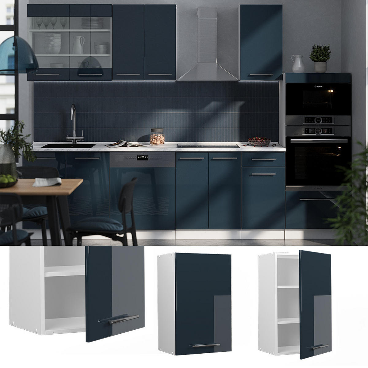 HÄNGESCHRANK Fame-Line Dunkelblau Hochglanz 45 cm - Weiß/Dunkelblau, Holzwerkstoff (45/72/34.1cm) - Vicco