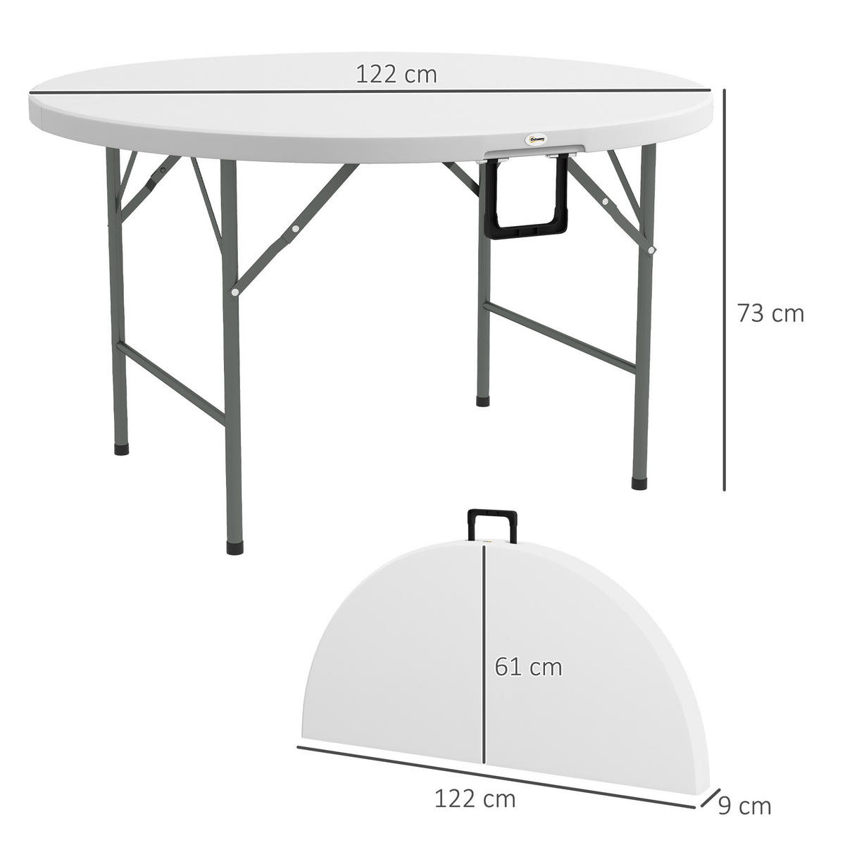 GARTENTISCH DE-14090 klappbar Ø122 cm für 6 Personen - Weiß, Kunststoff (122/122/73cm) - ComfortXL