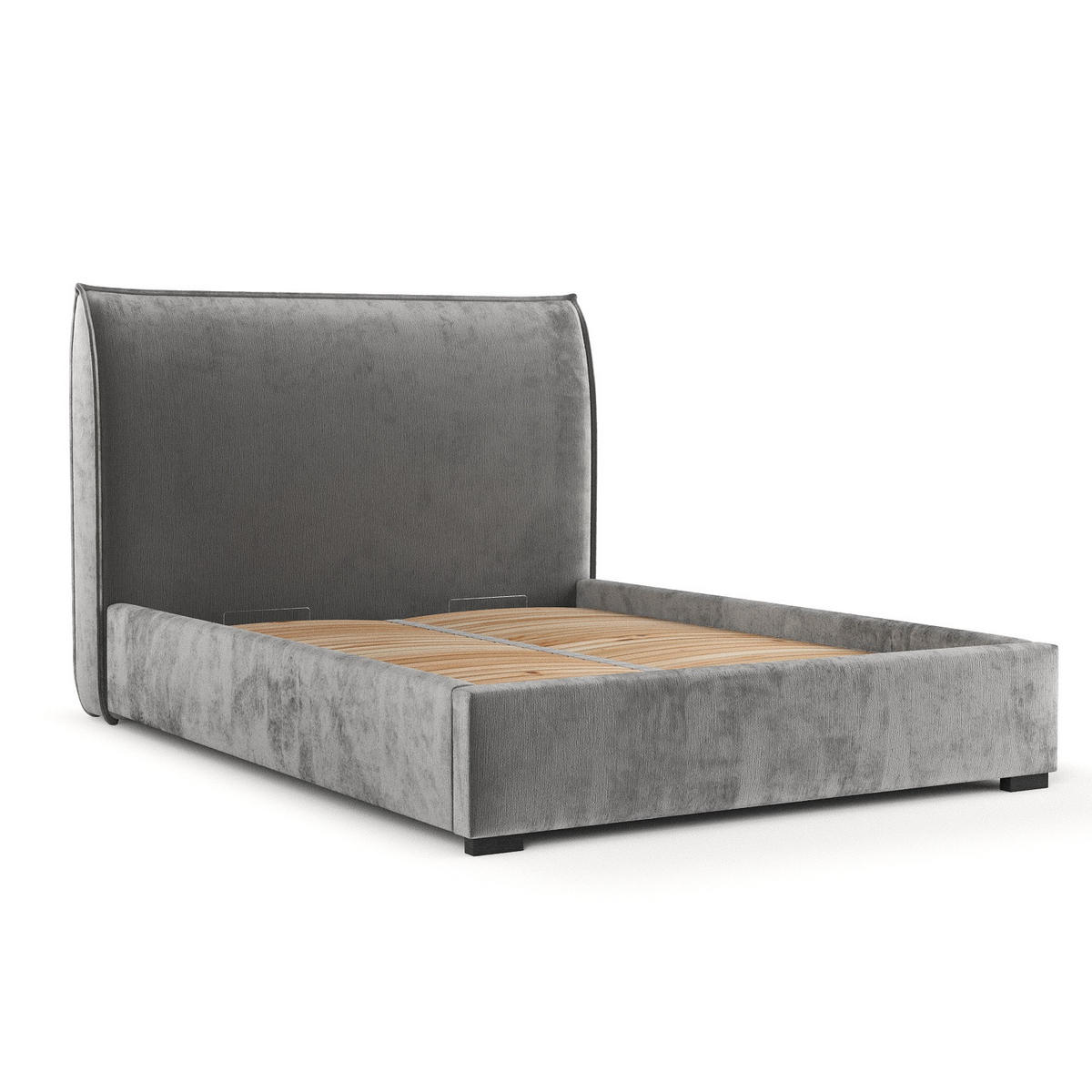 POLSTERBETT Como Grau 160/200 cm im Chenille-Stoff - Schwarz/Naturfarben, Holz/Holzwerkstoff (160/200cm) - Maison de Reve