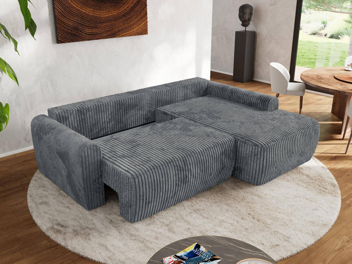 ECKSCHLAFSOFA CUBO L Dunkelgrau Cord - rechts - Dunkelgrau/Schwarz, Kunststoff/Textil (187/273cm) - MKS