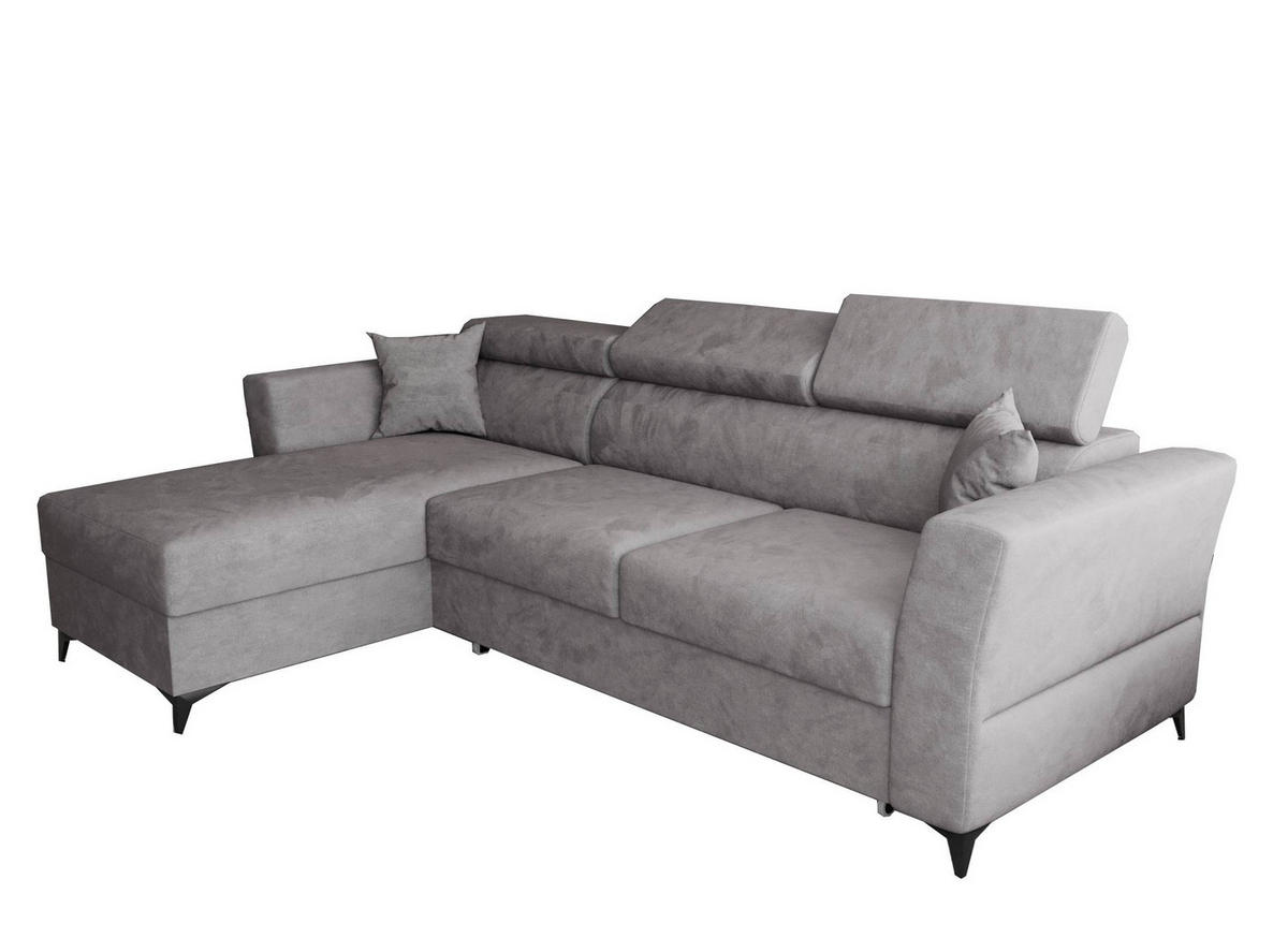ECKSOFA L Form Ribella Grau 265/180/100 cm Links mit Schlaffunktion - Hellgrau/Schwarz, Textil/Metall (180/265cm) - AX Living