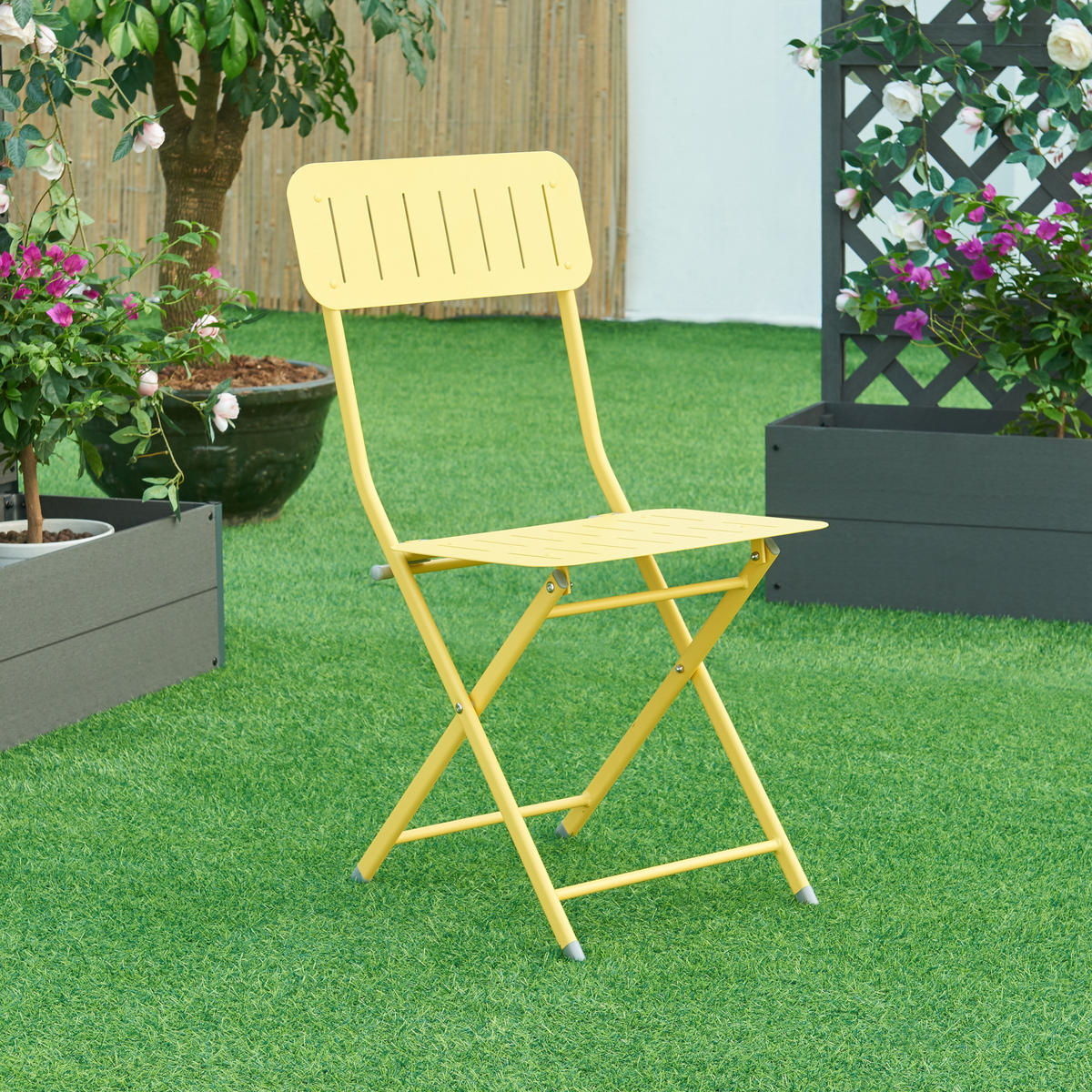 GARTENKLAPPSTUHL-SET 2 TLG. Sande - Gelb, Metall (42/84.5/50cm) - [en.casa]