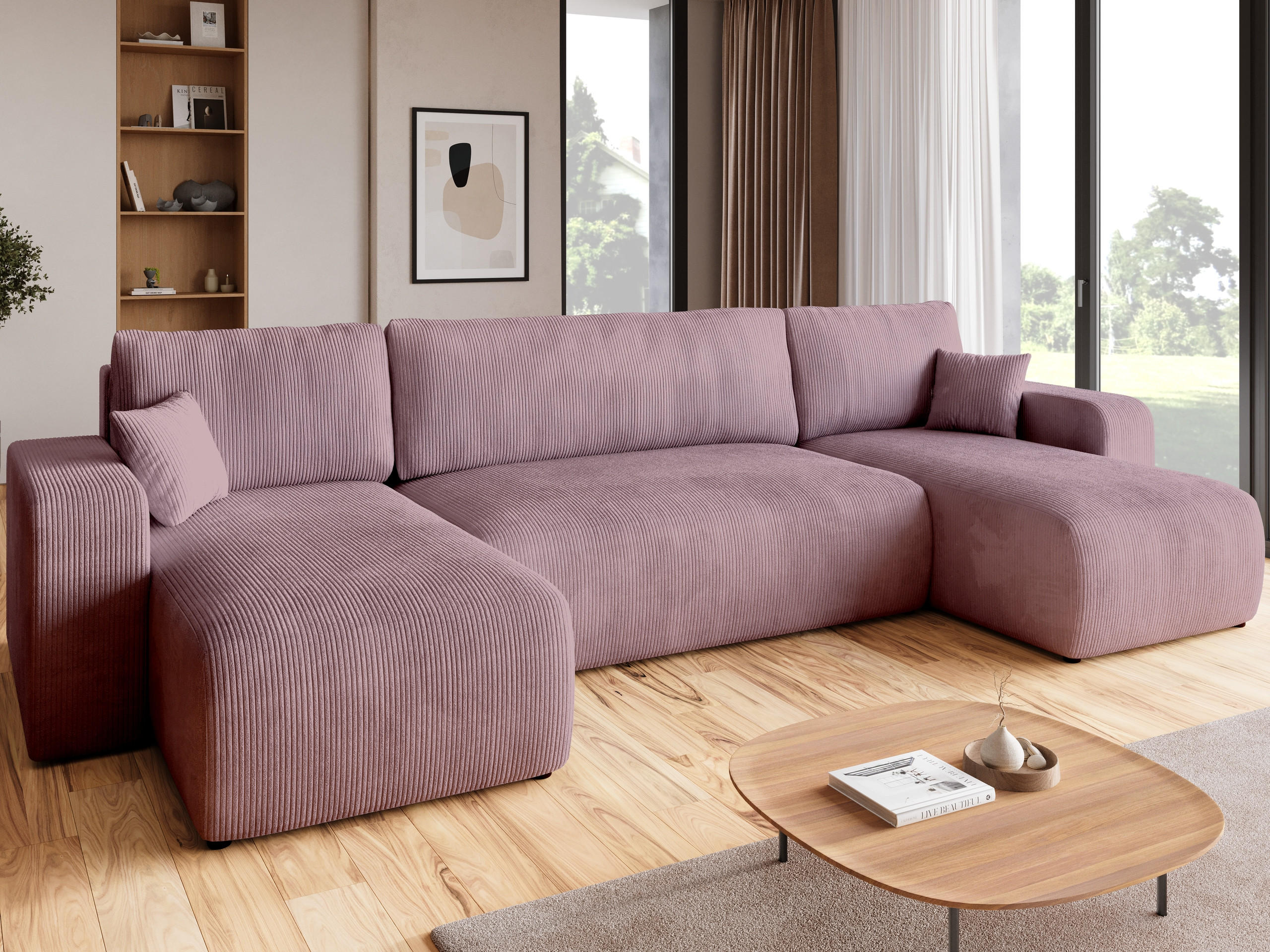 WOHNLANDSCHAFT PUMI mit Schlaffunktion Rosa Cord - Rosa, Textil (312/82/148cm) - Bromarkt