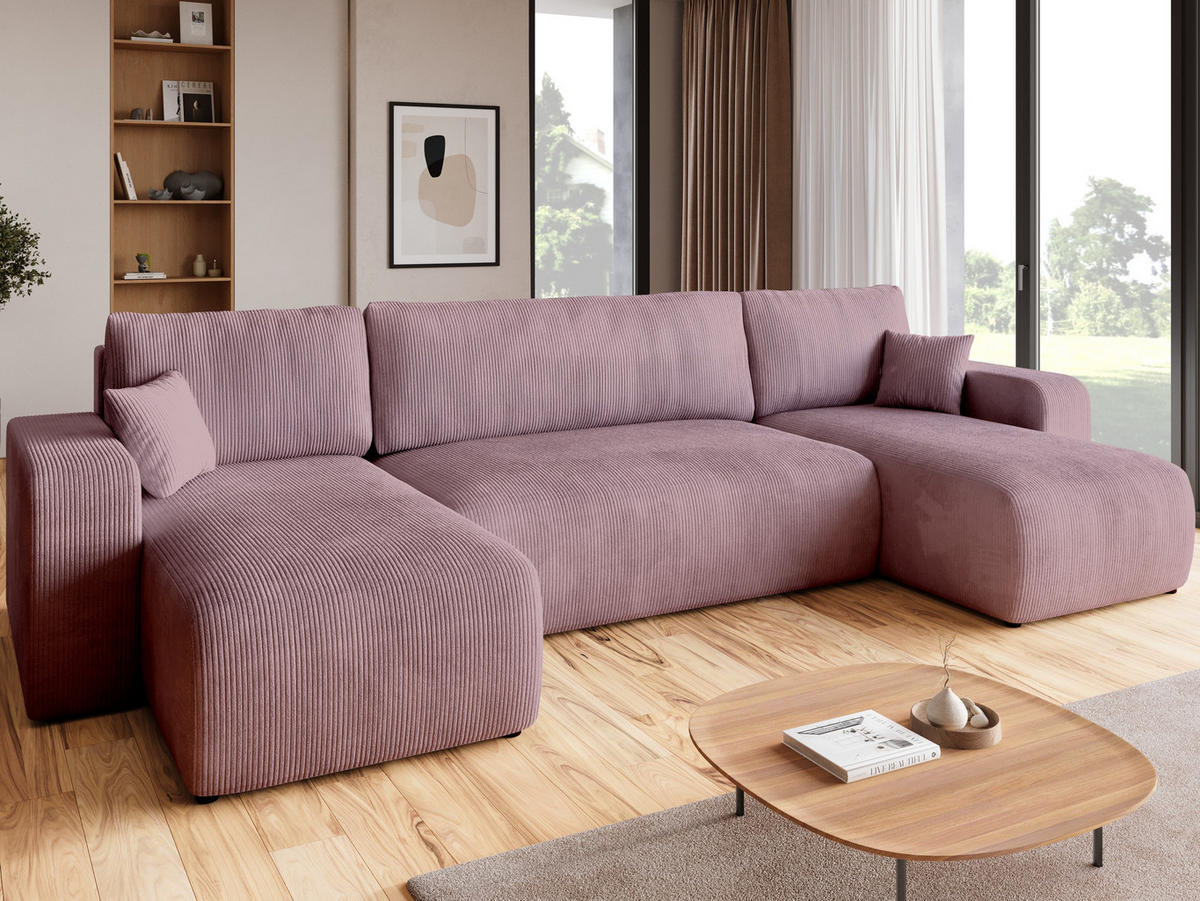 WOHNLANDSCHAFT PUMI mit Schlaffunktion Rosa Cord - Rosa, Textil (312/82/148cm) - Bromarkt
