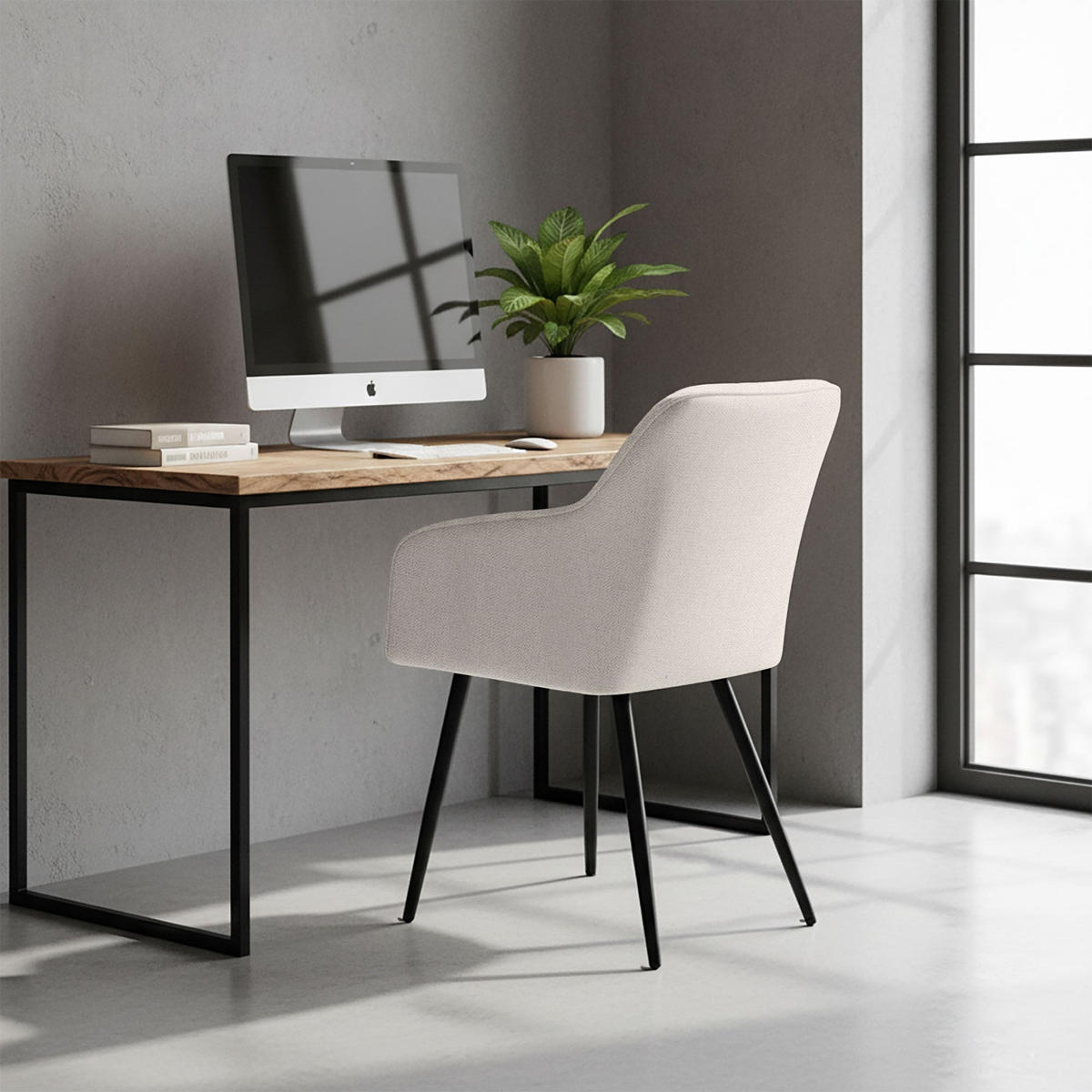 POLSTERSTUHL 4er Set, Metallbeine Creme, Schwarz, X 54/82/58 - Creme/Schwarz, Textil (54/82/58cm) - RAUMHIRSCH FURNITURE