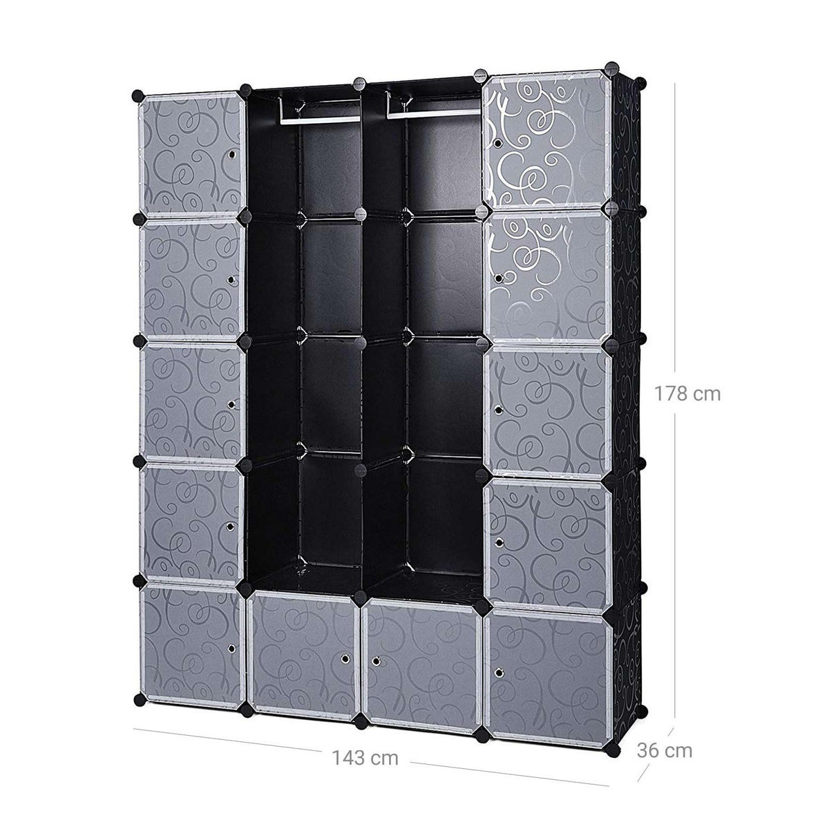 STECKREGAL REGALSYSTEM - Schwarz, Kunststoff (178/36/143cm) - Hansiro