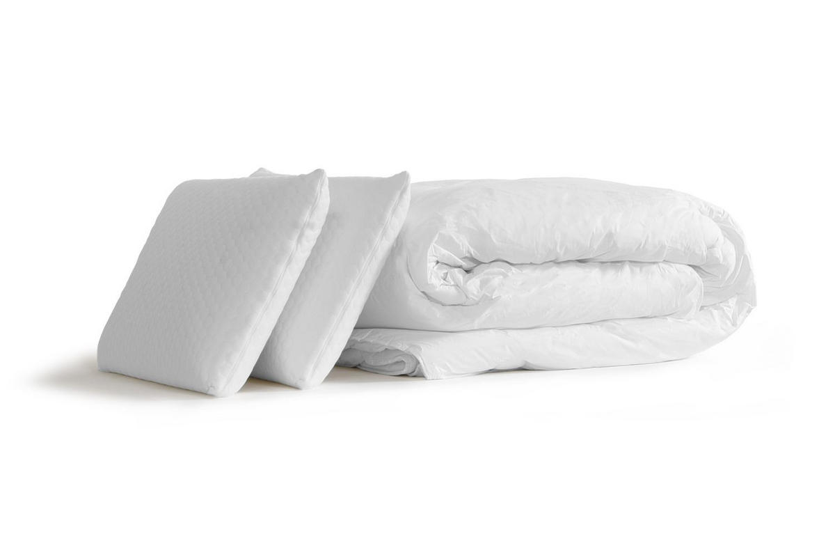 BETT Actilatex tech Latex und Memory-Schaum 140 x 200 cm h4 - Kit Bettgestell Weiß - Mit Kissen und Bettdecke - Beige/Weiß, Holz/Textil (140/200cm) - ACTISOM