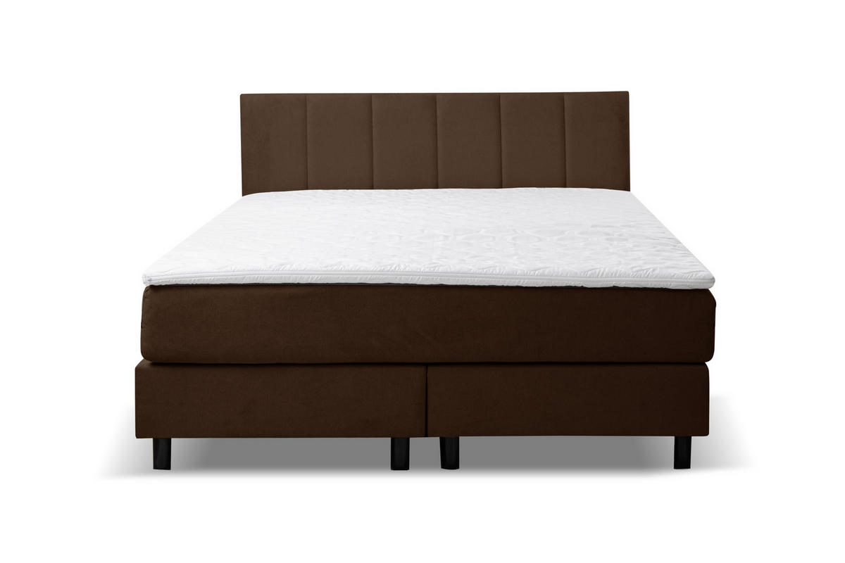 BOXSPRINGBETT Paris, Polsterbett Maße: 160x200 cm, Farbe: Braun, Velourstoff, Doppelbett mit Bonell-Matratze H3 inkl. Topper - Braun, Holz/Kunststoff (160/200cm) - VENASI MÖBEL