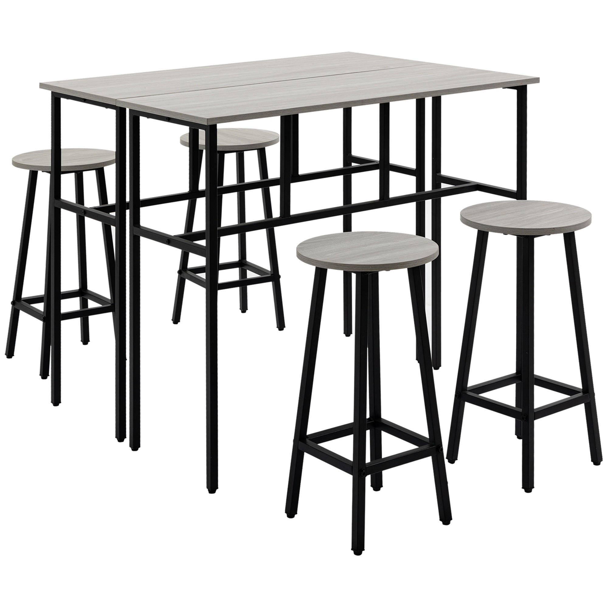 BARTISCH-SET, Spanplatte, Grau+Schwarz - Grau, Kunststoff (40/90/100cm) - HOMCOM