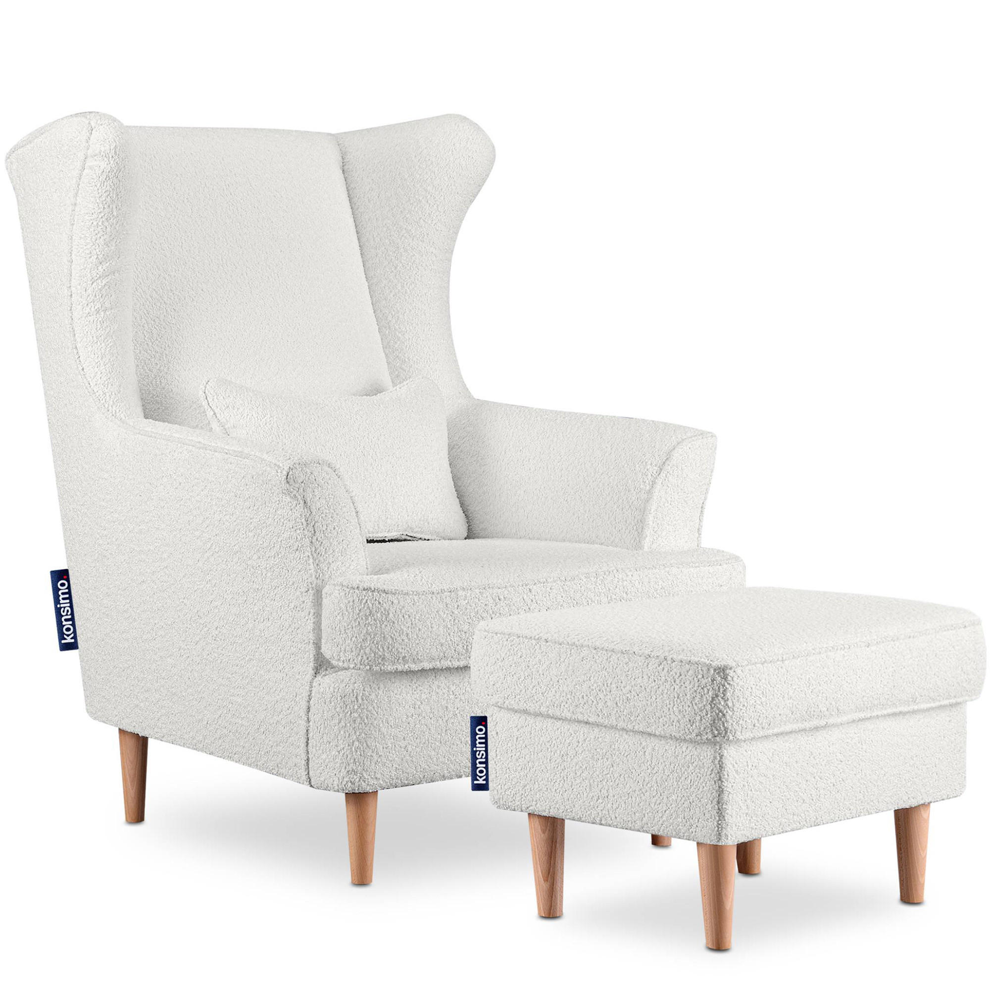 OHRENSESSEL STRALIS mit Sitzhocker, Weiss - Weiß, Textil (82/108/80cm) - KONSIMO®