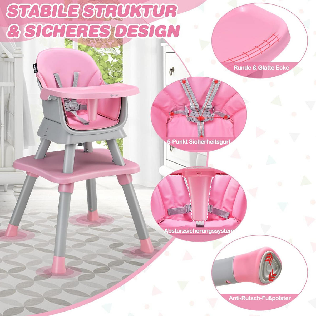 BABYHOCHSTUHL Pink - Pink, Kunststoff (58/98/58cm) - COSTWAY