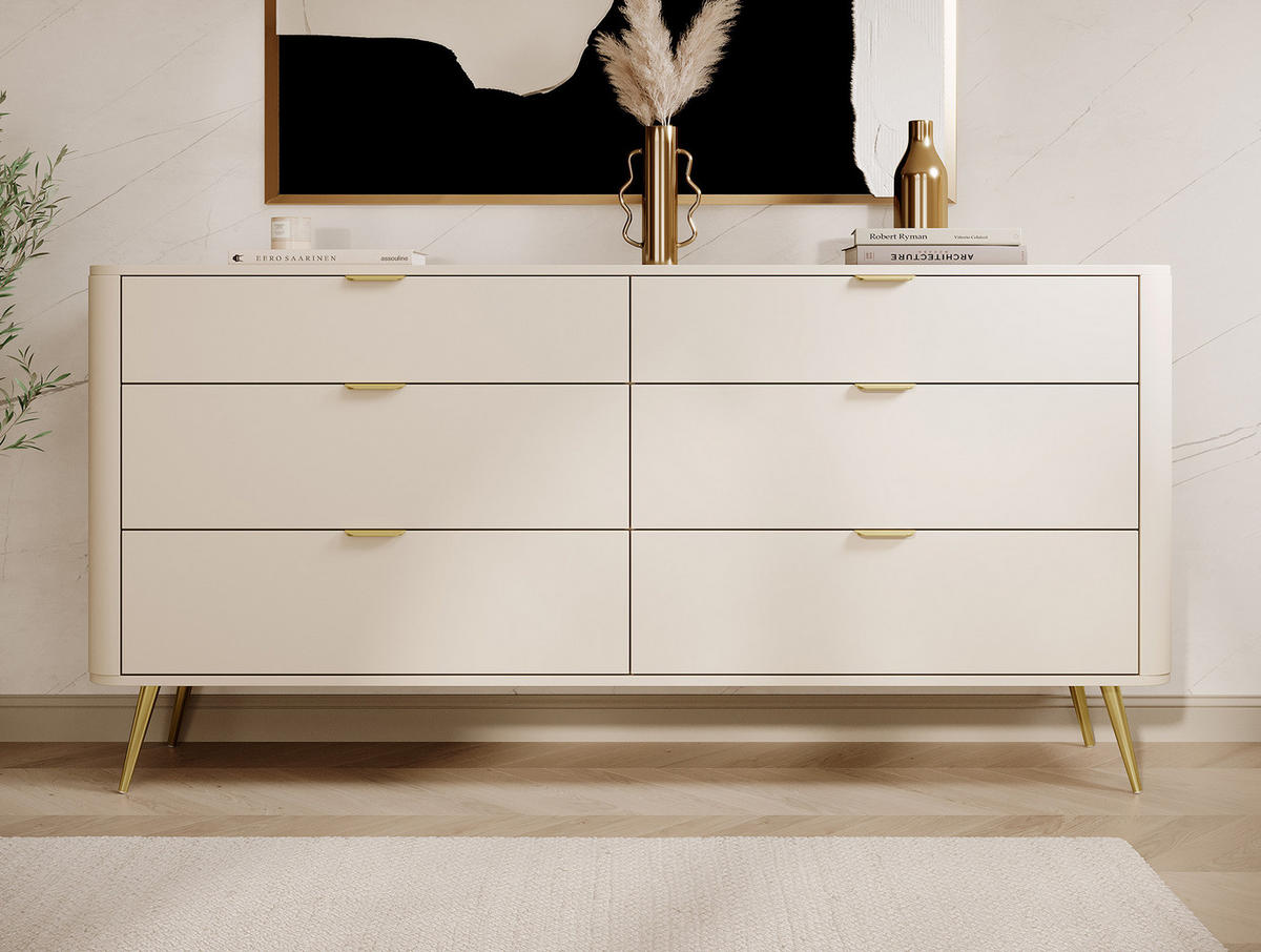KOMMODE Oval Beige 172 cm - Beige/Goldfarben, Holzwerkstoff/Metall (172/84/38cm) - Selsey