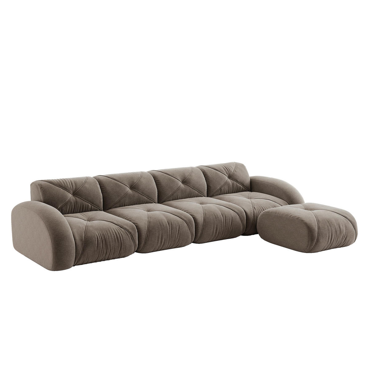 SOFA modular Chenille Brown 4-Sitzer mit Hocker - Braun, Kunststoff (171/358cm) - Meubliv
