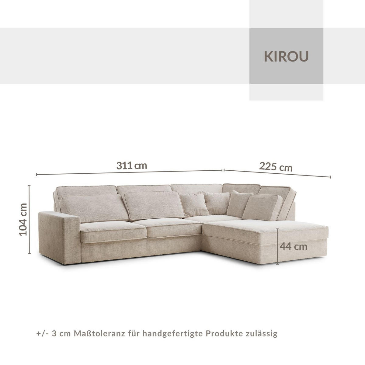 ECKSOFA Kirou Grau Chenille-Stoff - Rechts Seite - Schwarz/Grau, Holz/Holzwerkstoff (311/225cm) - Maison de Reve