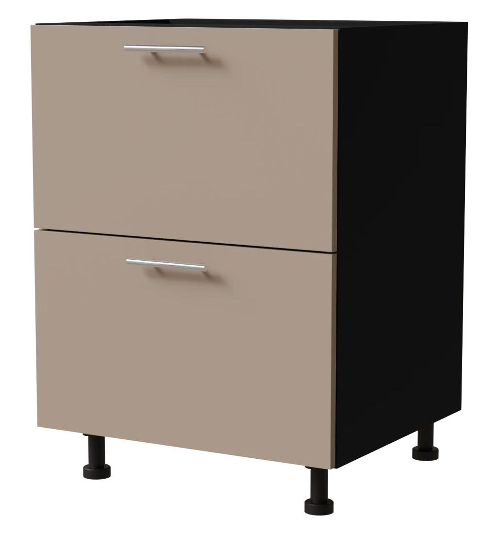 SCHUBLADENUNTERSCHRANK Brerra D2A/60/1A Korpus schwarz / Front RAL 1019 graubeige Matt 60 / 50 / 82 cm - Graubraun/Schwarz, Holz/Holzwerkstoff (60/82/50cm) - Feldmann-Wohnen