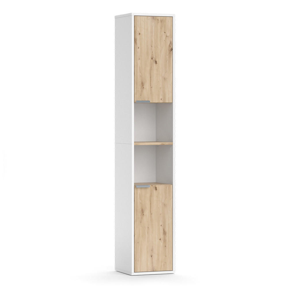 BADSCHRANK Henri Weiß 30 x 165 cm mit Türen, und offenen Fächern - Weiß, Holzwerkstoff (30/165/30cm) - Vicco