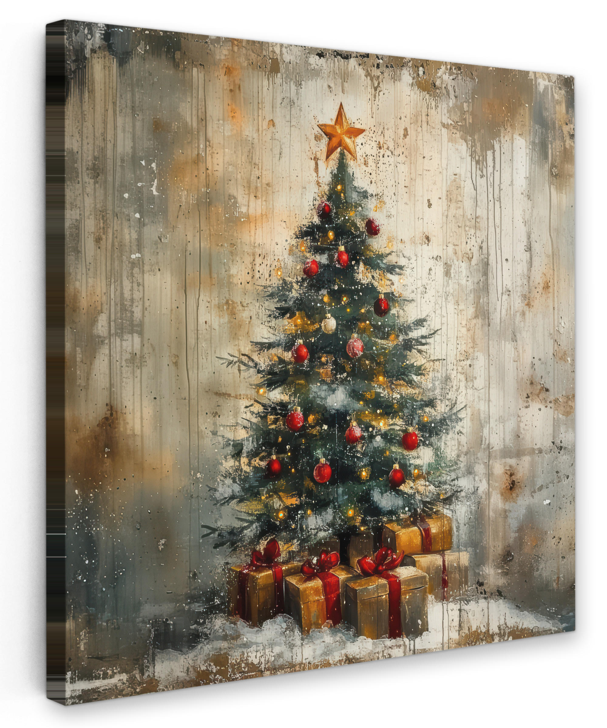 LEINWANDBILD Weihnachtsbaum - Vintage - Weihnachten - Geschenk 90x90 cm - Rostfarben, Textil (90/90cm) - MuchoWow