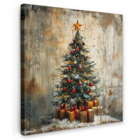 LEINWANDBILD Weihnachtsbaum - Vintage - Weihnachten - Geschenk 90x90 cm - Rostfarben, Textil (90/90cm) - MuchoWow