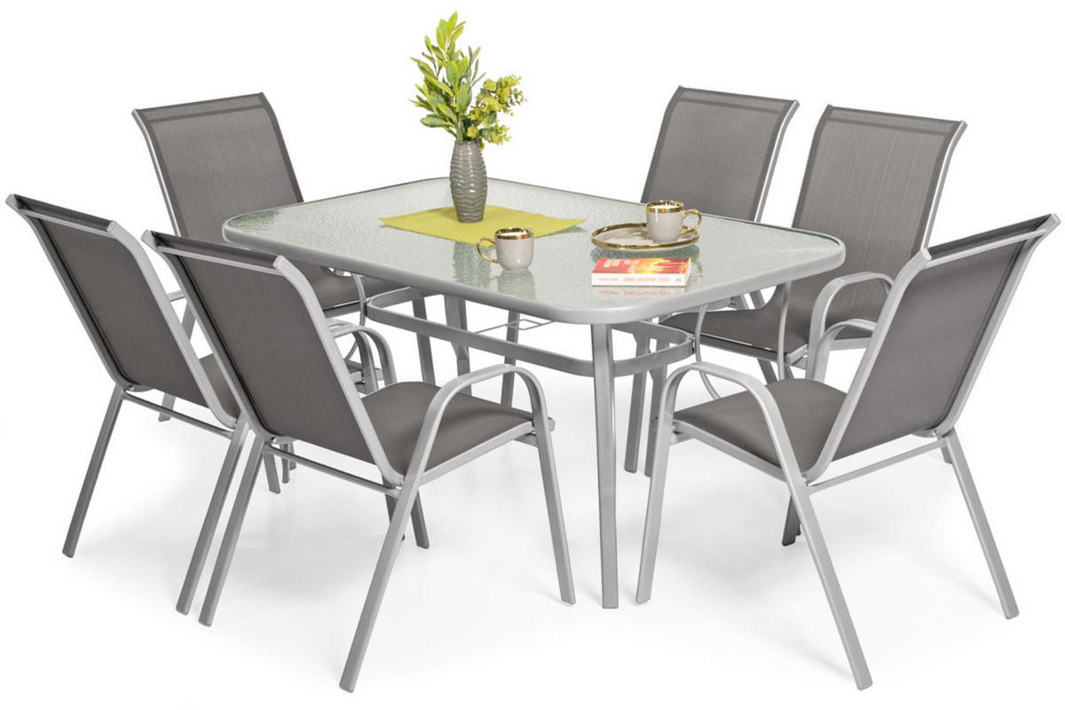 GARTENTISCH Porto, mit Silber Beine - Silberfarben, Glas/Holzwerkstoff (90/150/72cm) - Bettso