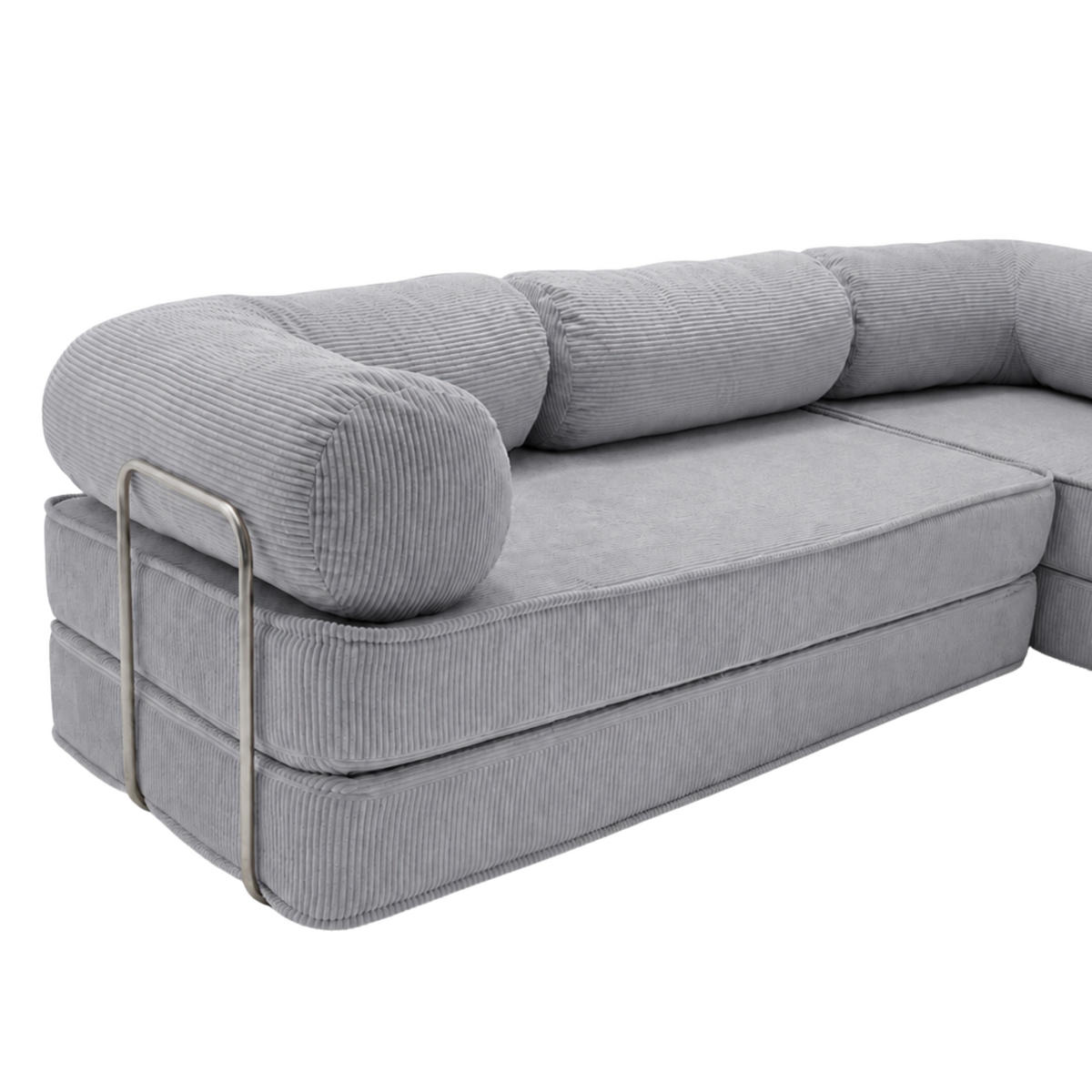 ECKSOFA Cord 300 x 200 cm Grau mit Schlaffunktion - Grau, Textil (300/200cm) - SURB