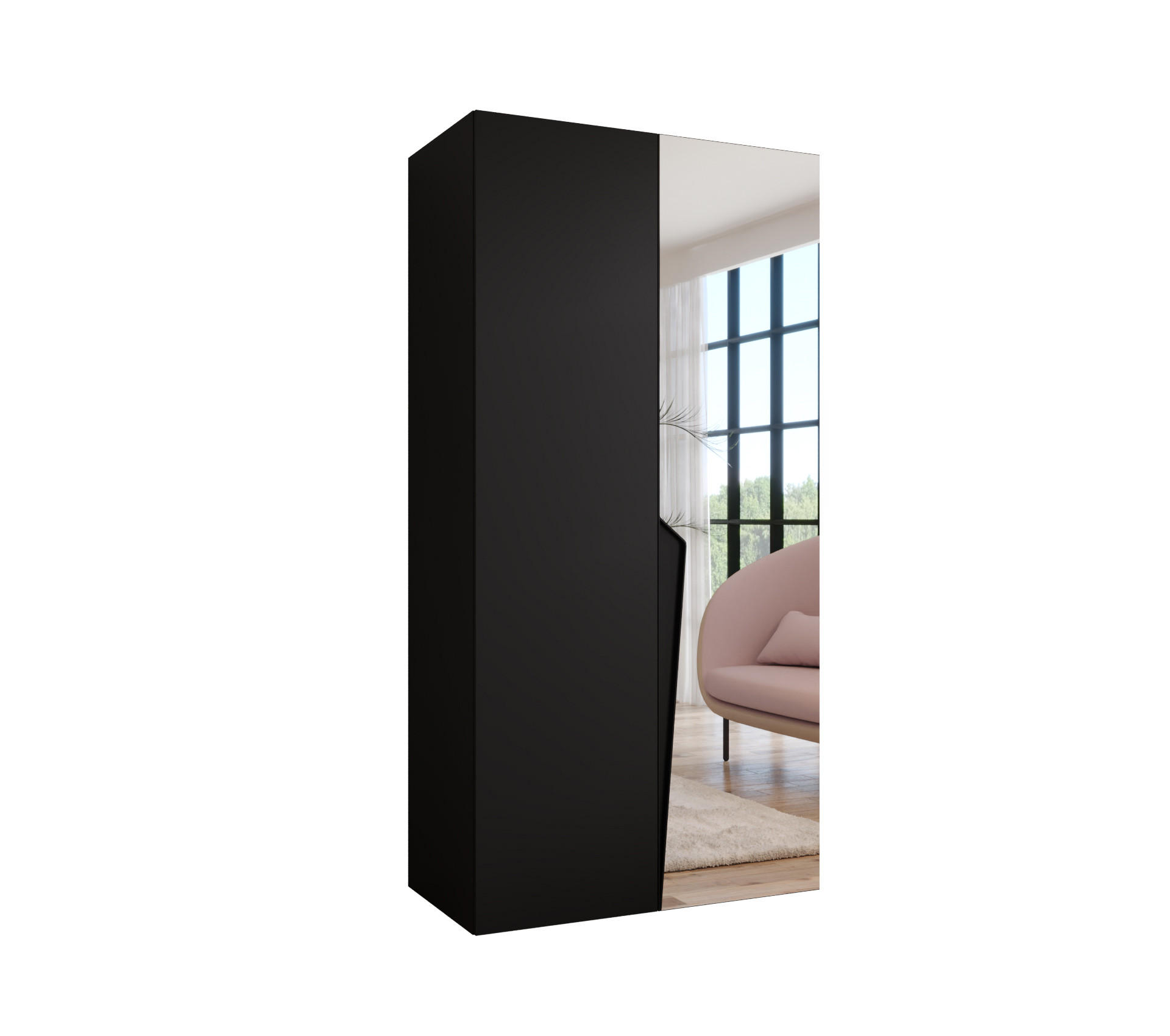Abiks Möbel Drehtürenschrank Schwarz, Schwarz 100x202x52 cm