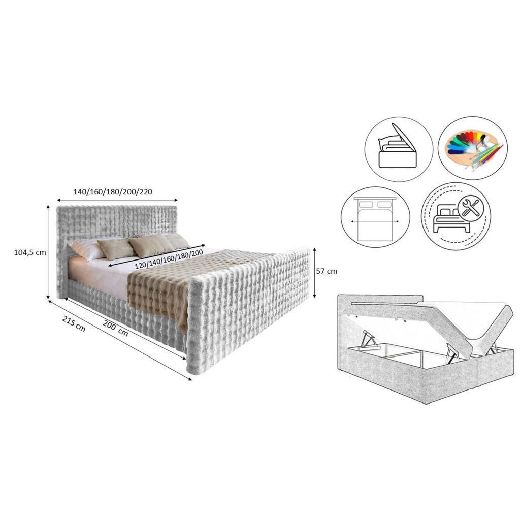 Thumbnail - Kaiser Möbel Boxbett, Hellgrau, Textil, H2, Rechteckig, 180x200 cm, Schlafzimmer, Betten, Boxspringbetten