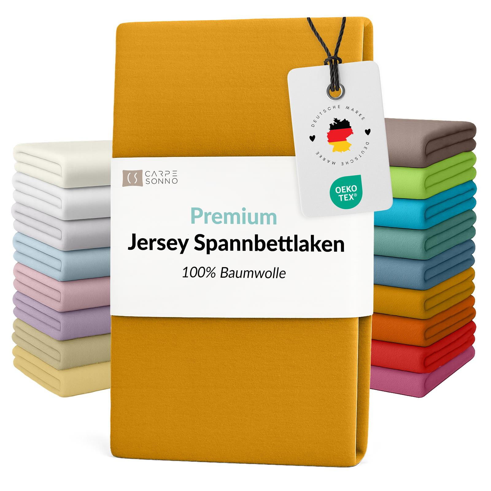 JERSEY-SPANNBETTLAKEN 90x200 - 100x200 Feine Bettlaken aus 100% Baumwolle, Spannbetttuch Laken Uni Gold - Goldfarben, Textil (100/200cm) - Carpe Sonno