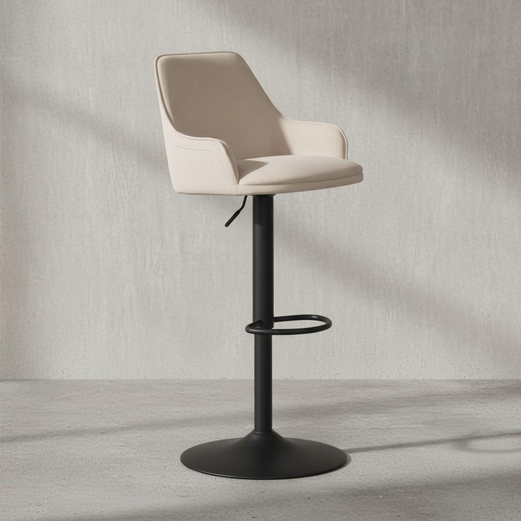 BARHOCKER Samt Lehne Höhenverstellbar Trompetenfuß Armlehne Gepolstert, Beige 45x45x106 cm - Beige/Schwarz, Textil/Metall (45/106/45cm) - KADIMA DESIGN