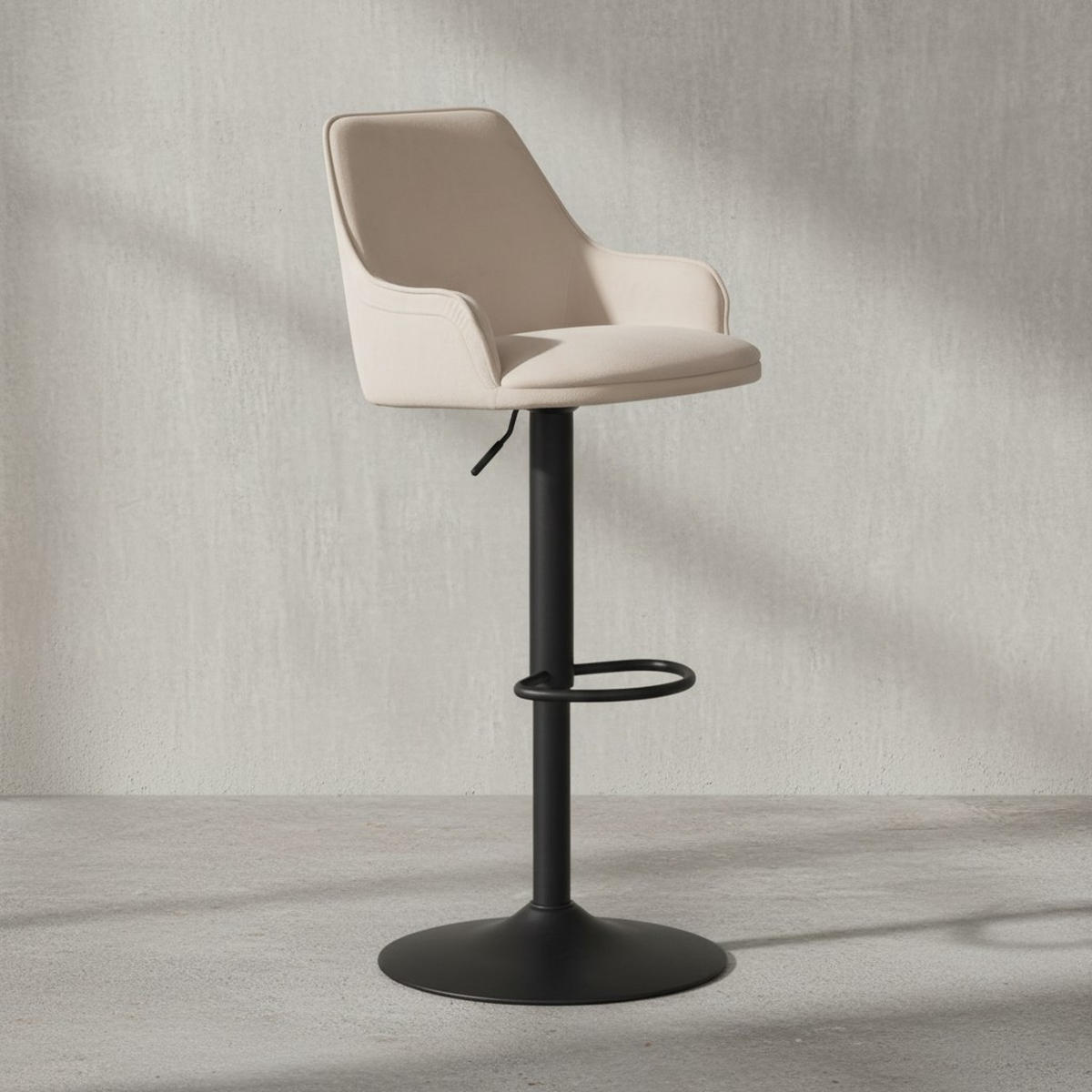 BARHOCKER Samt Lehne Höhenverstellbar Trompetenfuß Armlehne Gepolstert, Beige 45x45x106 cm - Beige/Schwarz, Textil/Metall (45/106/45cm) - KADIMA DESIGN