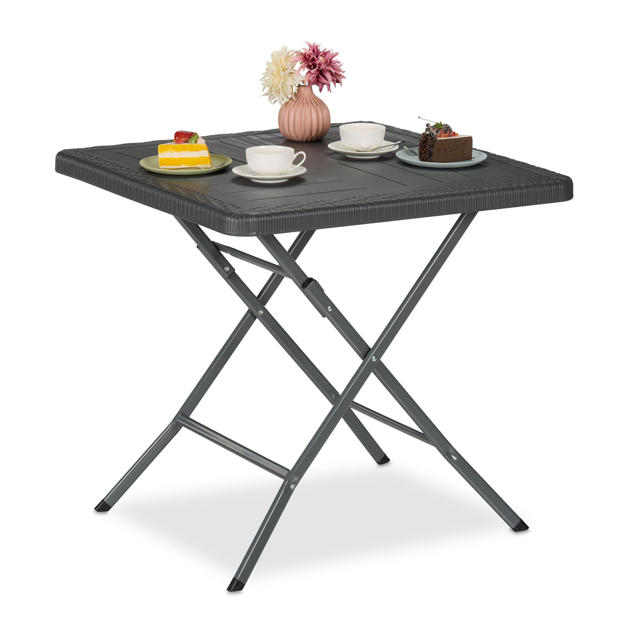 GARTENTISCH - Grau, Kunststoff/Metall (78/78/74cm) - Relaxdays