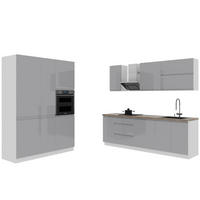 KÜCHENZEILE 400 cm - Aspen K65-M400 - in Grau/Hochglanz - Grau, Holz (240/212/160cm)