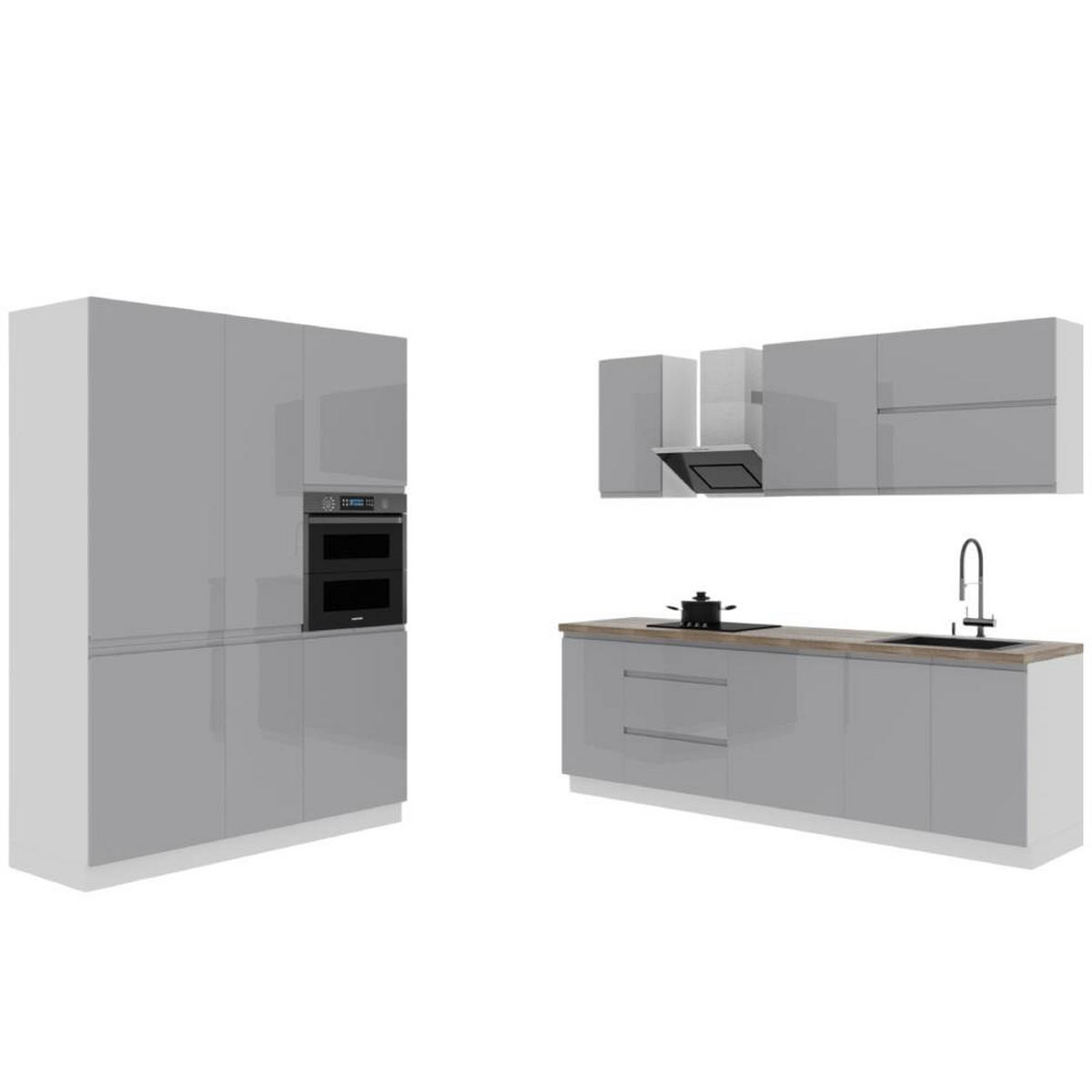 KÜCHENZEILE 400 cm - Aspen K65-M400 - in Grau/Hochglanz - Grau, Holz (240/212/160cm)