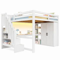 HOCHBETT 140/200 mit Schreibtisch, USB, LED und Kleiderschrank in Weiß - Weiß, Holzwerkstoff (140/200cm) - EVRYAE
