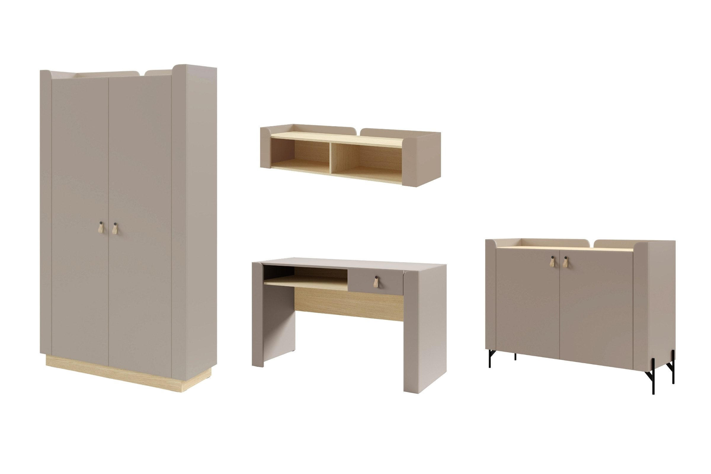 JUGENDZIMMER-SET SOVI D 4-teilig in Porcini / Eiche Mavelie - Eichefarben/Braun, Holzwerkstoff (360/201/52cm) - Deine Möbel 24