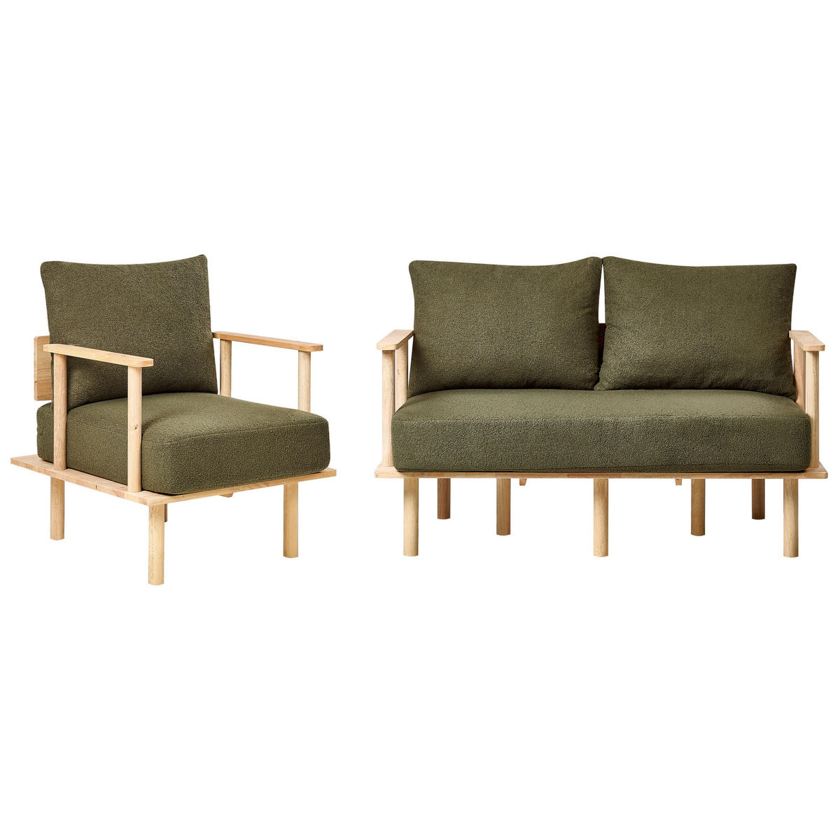 SADA POHOVEK 3-místná Bouclé Tmavě zelená Asker - tmavě zelená/zelená barva, textil (133/87/74cm) - Beliani