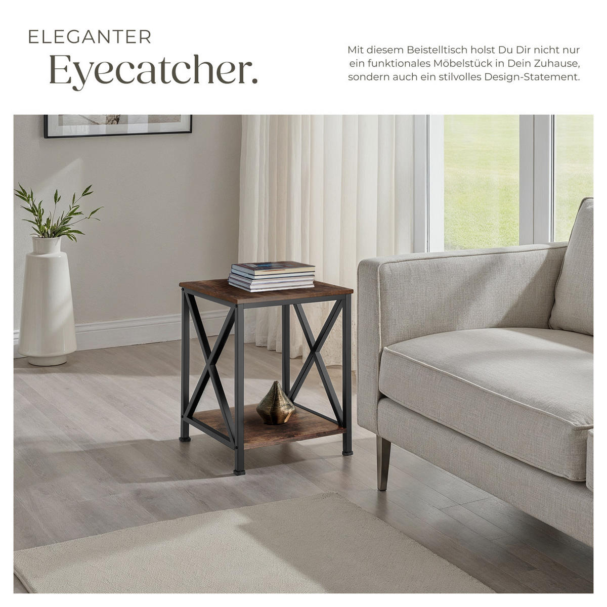 BEISTELLTISCH Carlton,40,5 x 40,5 x 52,5 cm,Industrial Holz dunkel, rustikal - Rostfarben, Holzwerkstoff (40.5/40.5/52.2cm) - tectake