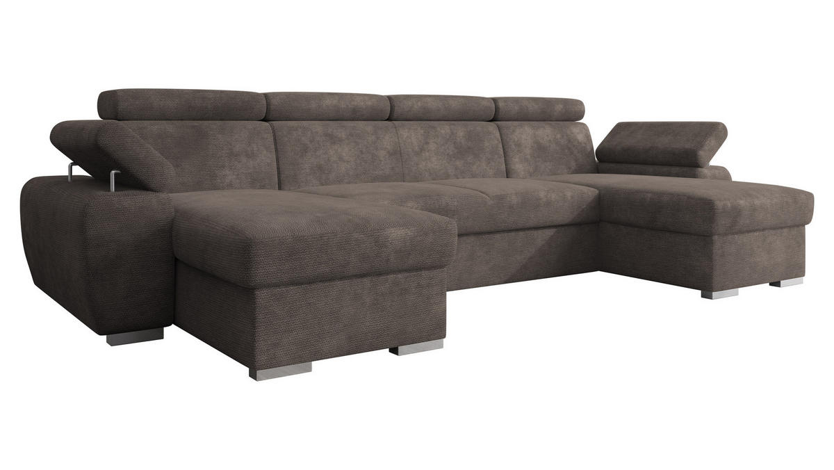 WOHNLANDSCHAFT Plaza U - Silberfarben/Braun, Holz/Kunststoff (323/85/170cm) - MIRJAN24