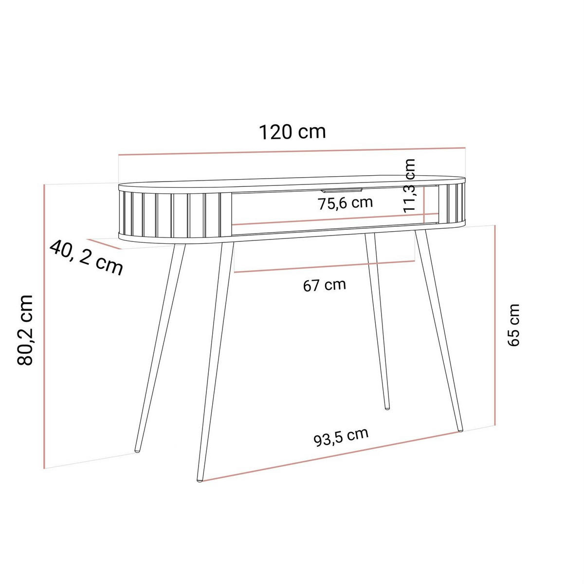 KONSOLE WILLOW 120 cm, mit hohen Beinen, ohne Spiegel - Eichefarben, Holzwerkstoff (120/80/40cm) - Lookway