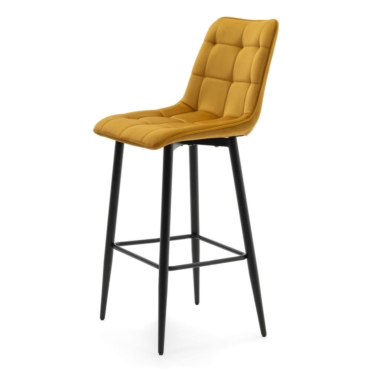 BARHOCKER CHIC gespolsterter mit Steppung - curry - Samt Velours - Currygelb/Schwarz, Textil/Metall (46/109/56cm) - NEW HOME