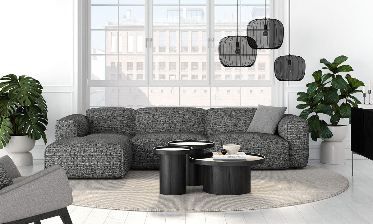 3-SITZER ECKSOFA mit Longchair - Schwarz/Grau, Kunststoff/Textil (317/173cm) - home24