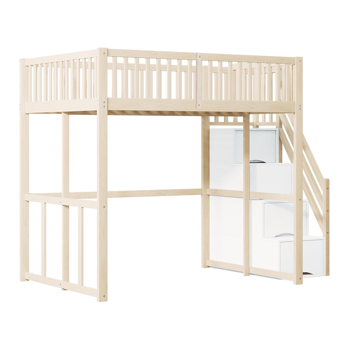 HOCHBETT 140/200 cm in Natur mit Stauraumtreppe und Sicherheitsumrandung - Naturfarben, Holz/Holzwerkstoff (140/200cm) - CHICFURN